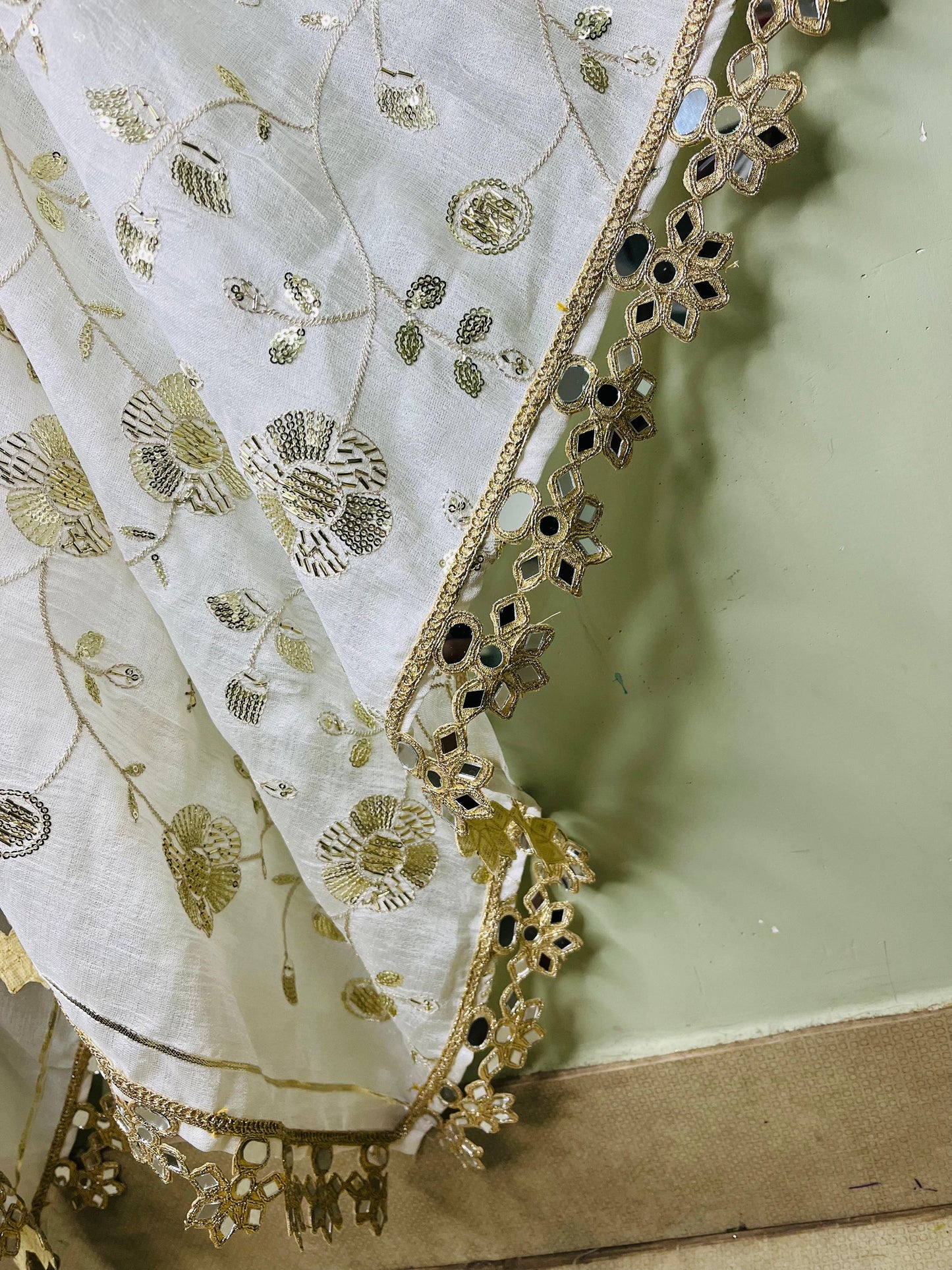 white golden embroidered duptta