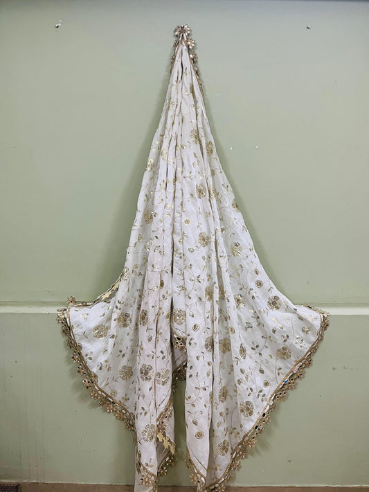 white golden embroidered duptta