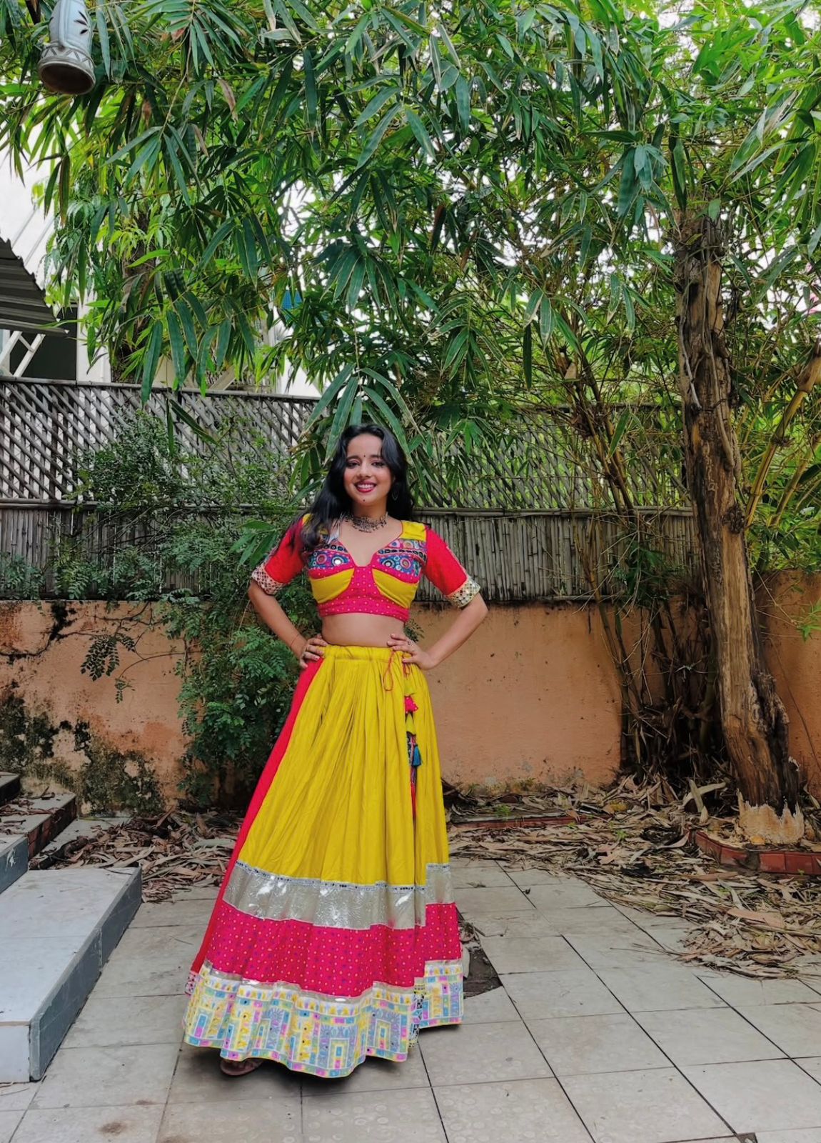 mustard pink chaniya choli