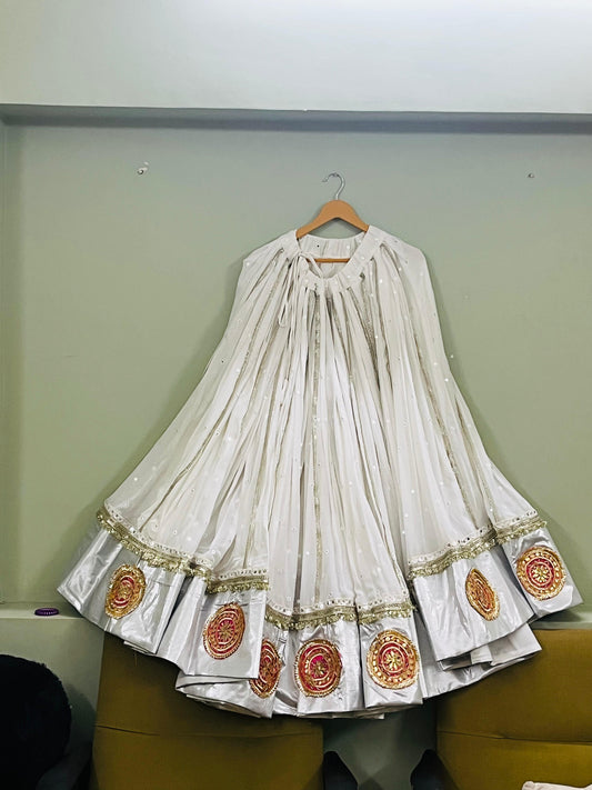 white lehenga (silver border)