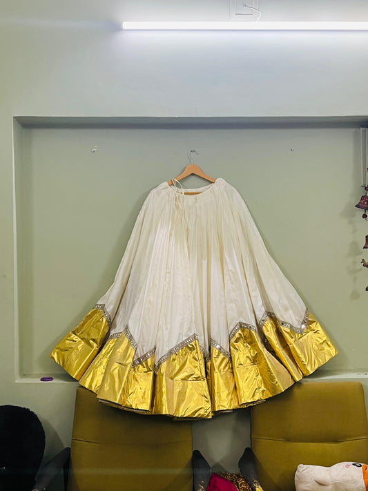 white lehenga (golden border)